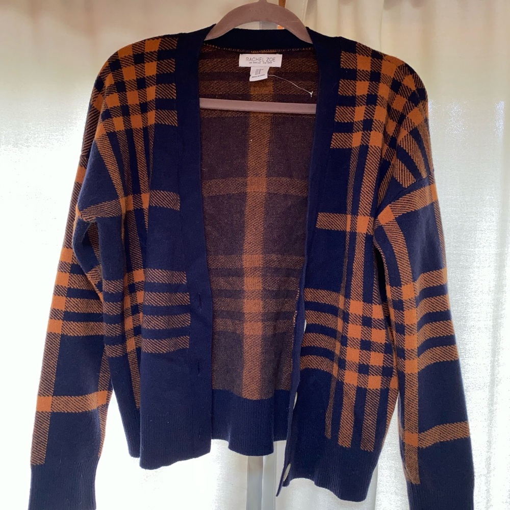 Orange plaid button up cardigan cropped